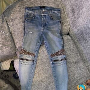 AMIRI Light Blue Skinny Jeans with Black Accents